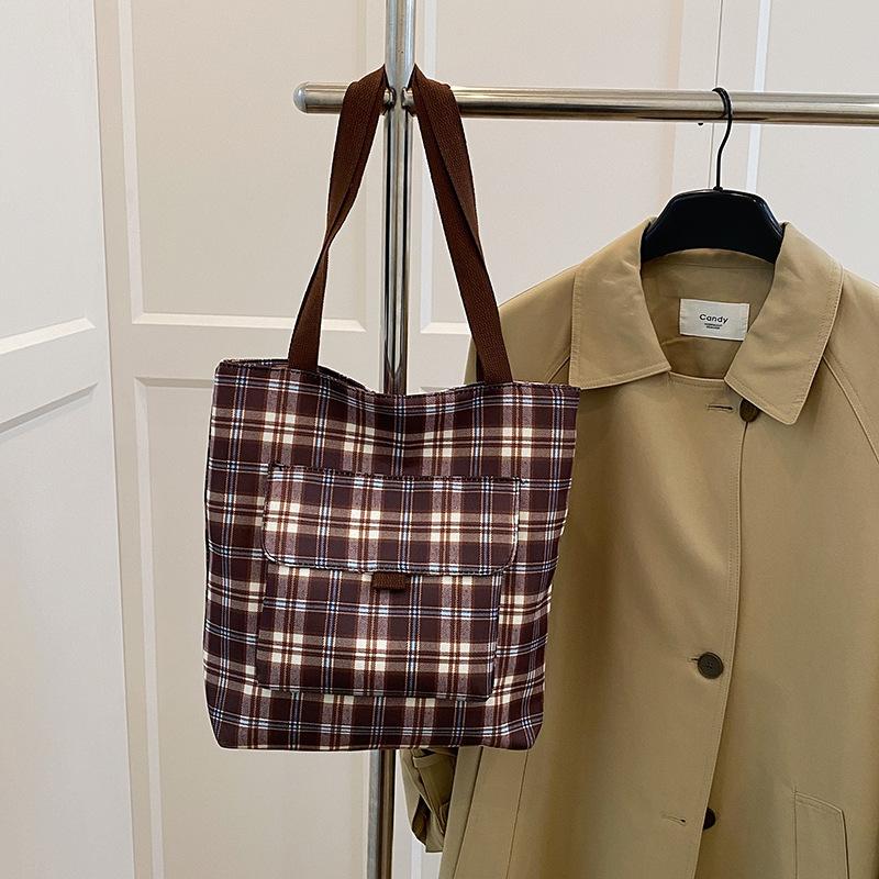 Small Fresh Bag Vintage Plaid Shoulder Bag Women's Work Handbag Pastoral Bag Women