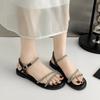 Fashion crystal narrow band flat sandals women casual design stone pattern sandalias de mujer verano 2025 student's flat summer shoes