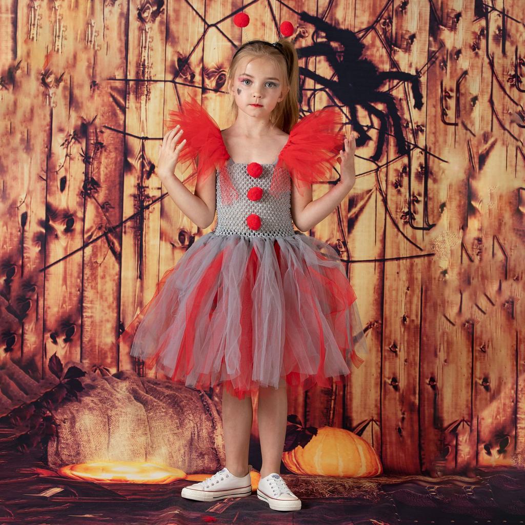 2025 Clown Suit Children's Mesh Princess Dress TUTU Girls Dress Christmas Halloween Show Costume