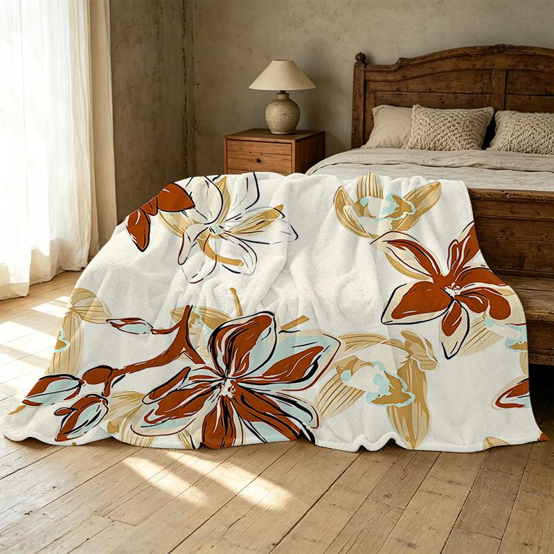 Lightweight Flannel Blanket Soft Cozy Floral Design, Perfect for Home, Halloween & Christmas Décor