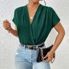 Women's Fashionable Casual Solid Color V-Neck Pleated Short-Sleeved Jumpsuit