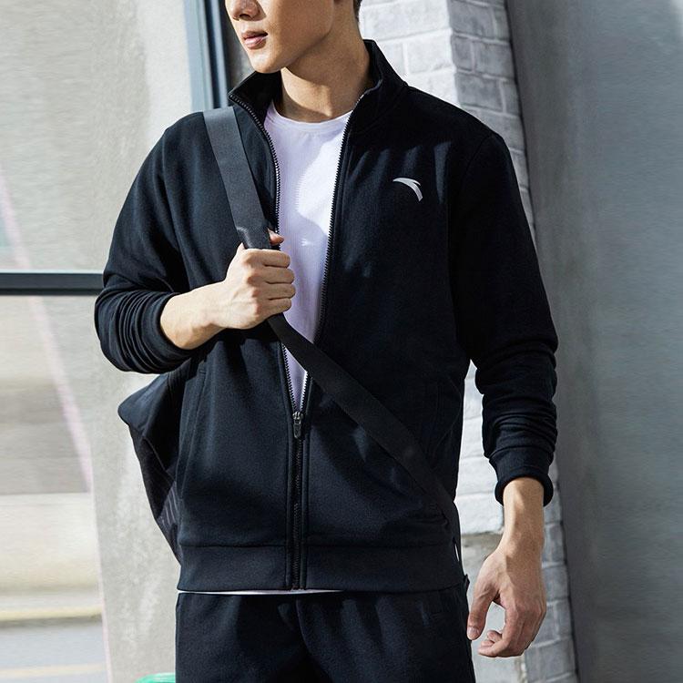 Anta Knitted Collar Long Sleeve Jacket Men Outerwear Black 952138738-3