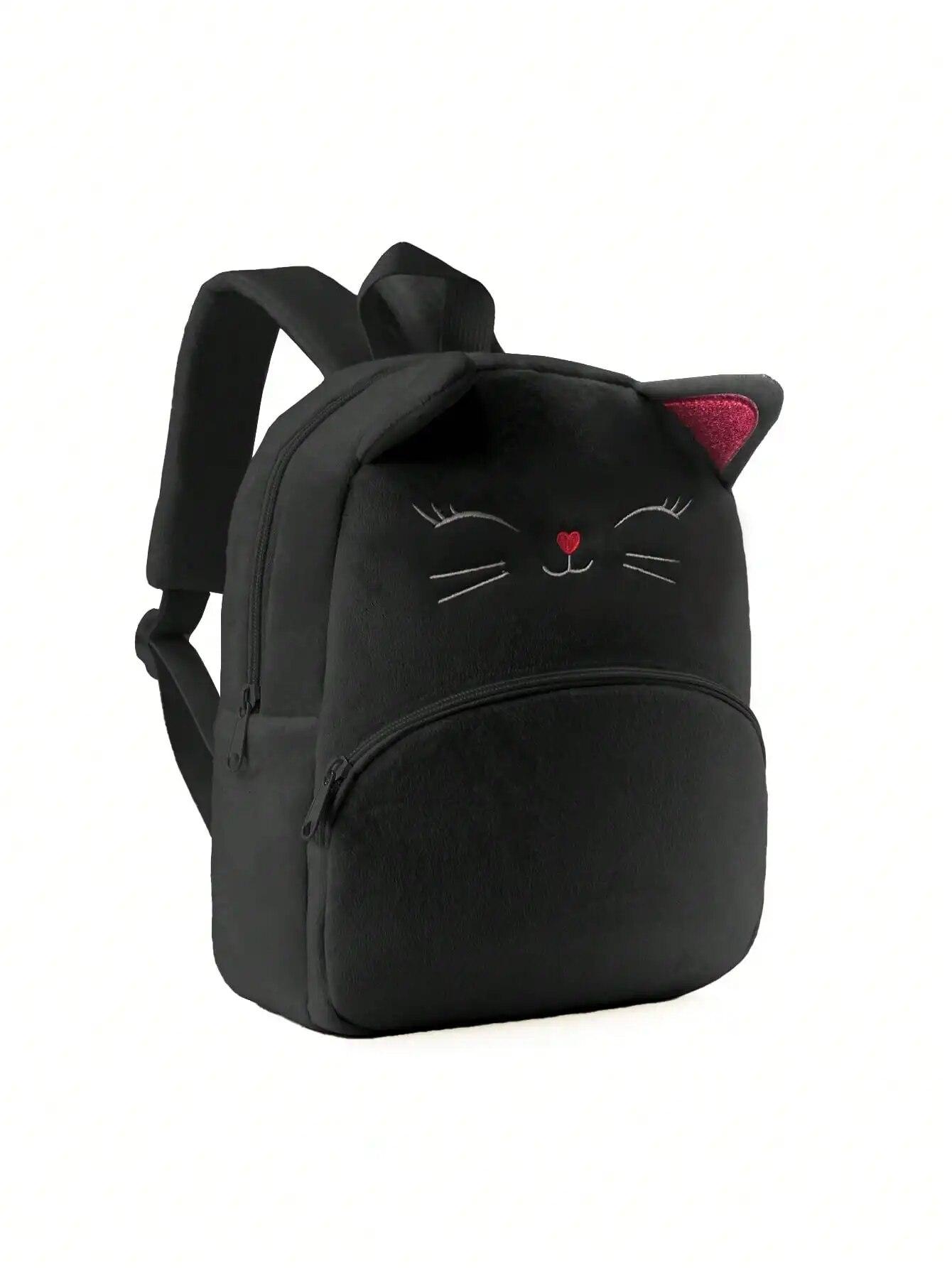 

1 шт. розовый милый мультфильм вышитый котенок плюшевый большой вместительный детский рюкзак для девочек и детей, классический рюкзак