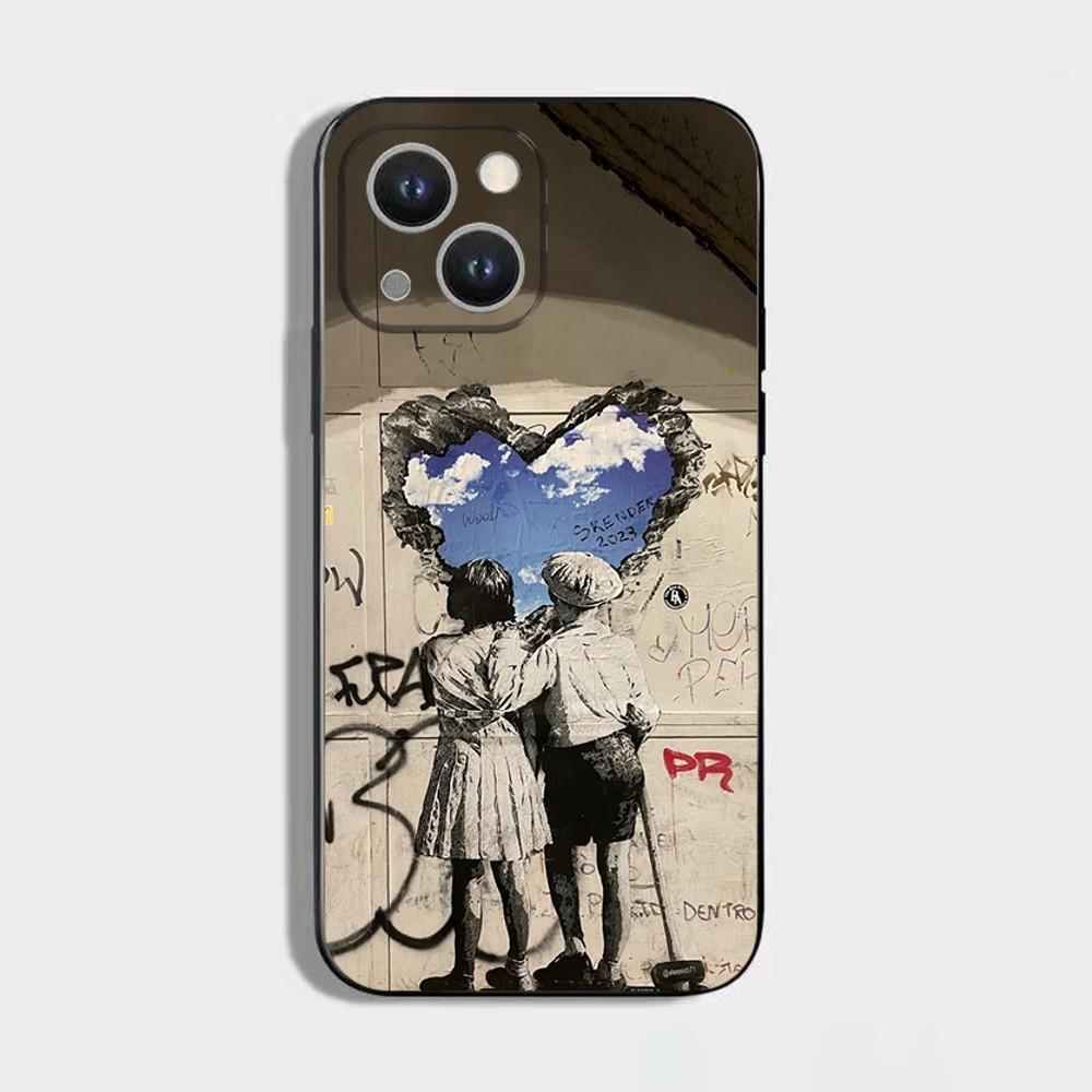 Street Art Banksy Graffiti Phone Case For iPhone 16,15,14,13,12,11 Plus,Pro Max,XS,X,XR,SE,Mini,8,7,Soft Silicone Black Cover