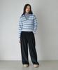 BELLOL Striped Open Collar Slim Fit Long Sleeve Knit Blue