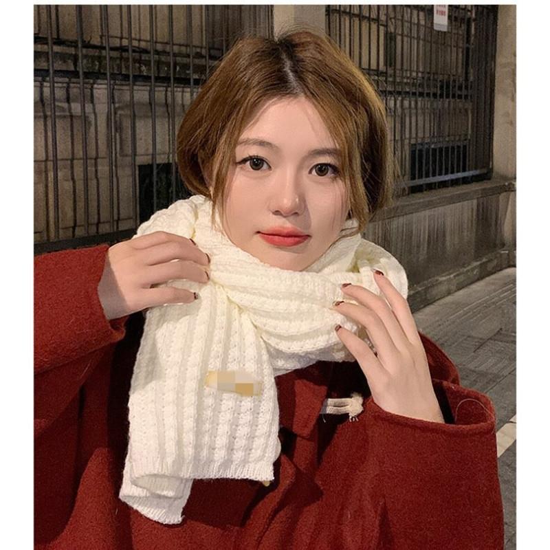 New Soft and Versatile Korean Knitted Wool Solid Color Scarf for Women Autumn and Winter Thickened Couple Scarf for Students