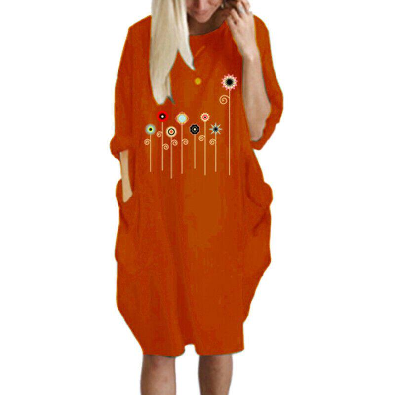 Women Dress Pullover Stylish Loose Fit Short Sleeve Casual Dress With Pocket