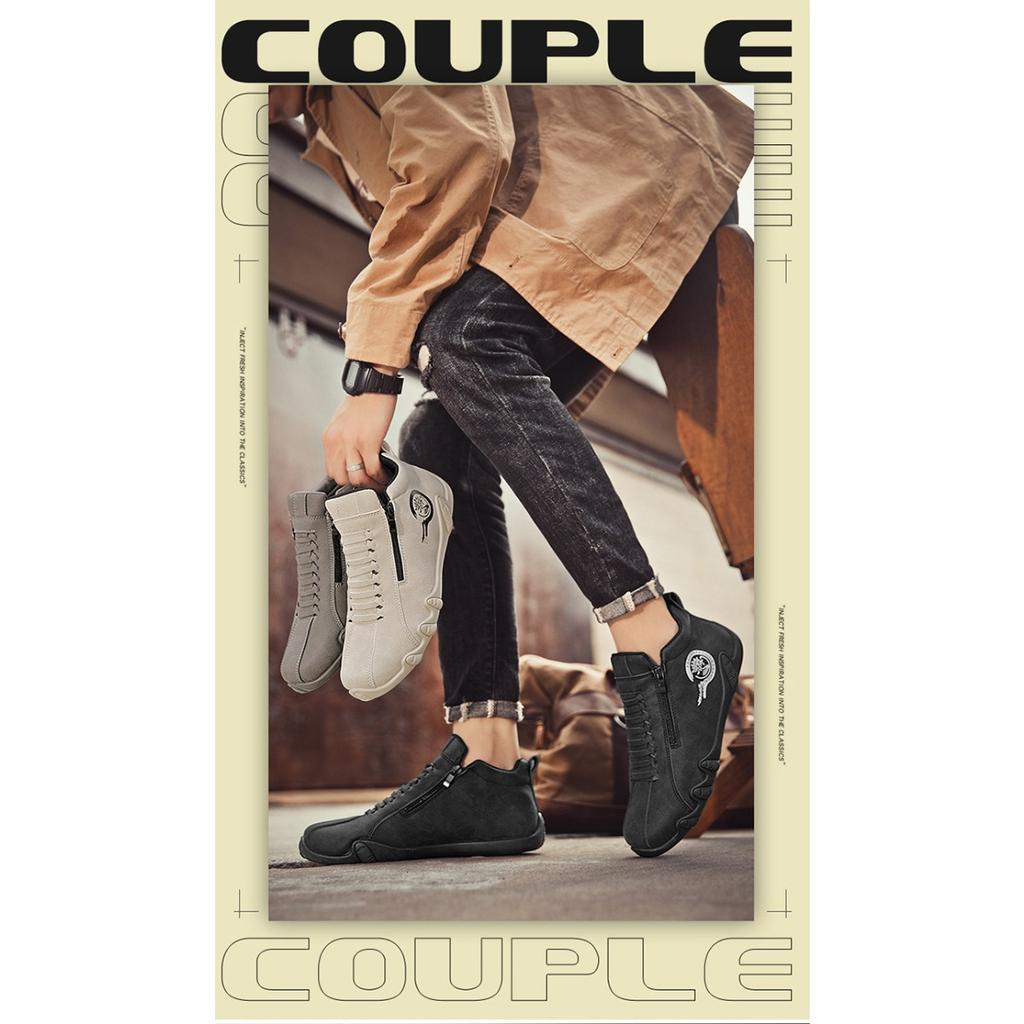 High-top Leather Shoes Men, A Stirrup Side Zipper Casual, Korean Leather Five Fingers White Shoes Tide Shoes