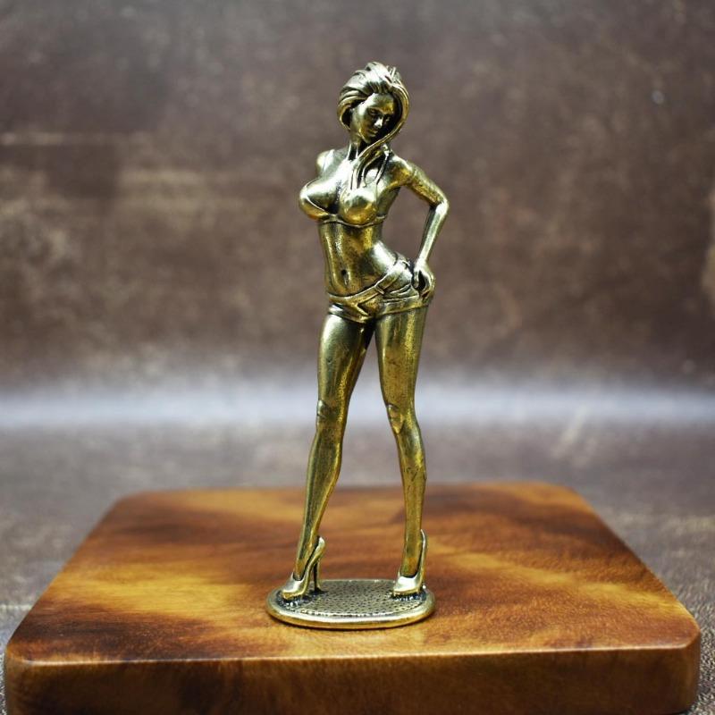 Brass Sexy Girl Figurines Bikini Beauty Statue Yoga Beautiful Woman Ornament Home Decor Model Collectible Gifts for Man Brothers