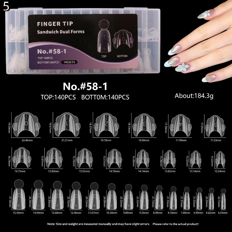 

140 шт. Формы для наращивания ногтей-сэндвич Двойные формы для ногтей Быстрое наращивание ногтей Со шкалой Модель Кристаллическая броня Полное покрытие Типсы Инструмент для маникюра 5