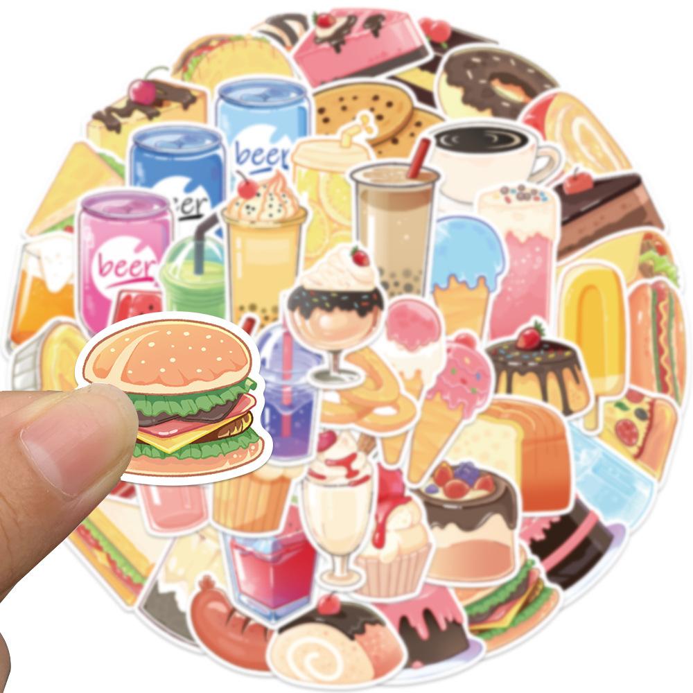 50 Hand-painted Food and Drinks Doodle Stickers Trolley Box Water Cup Diary Waterproof Diy Stickers