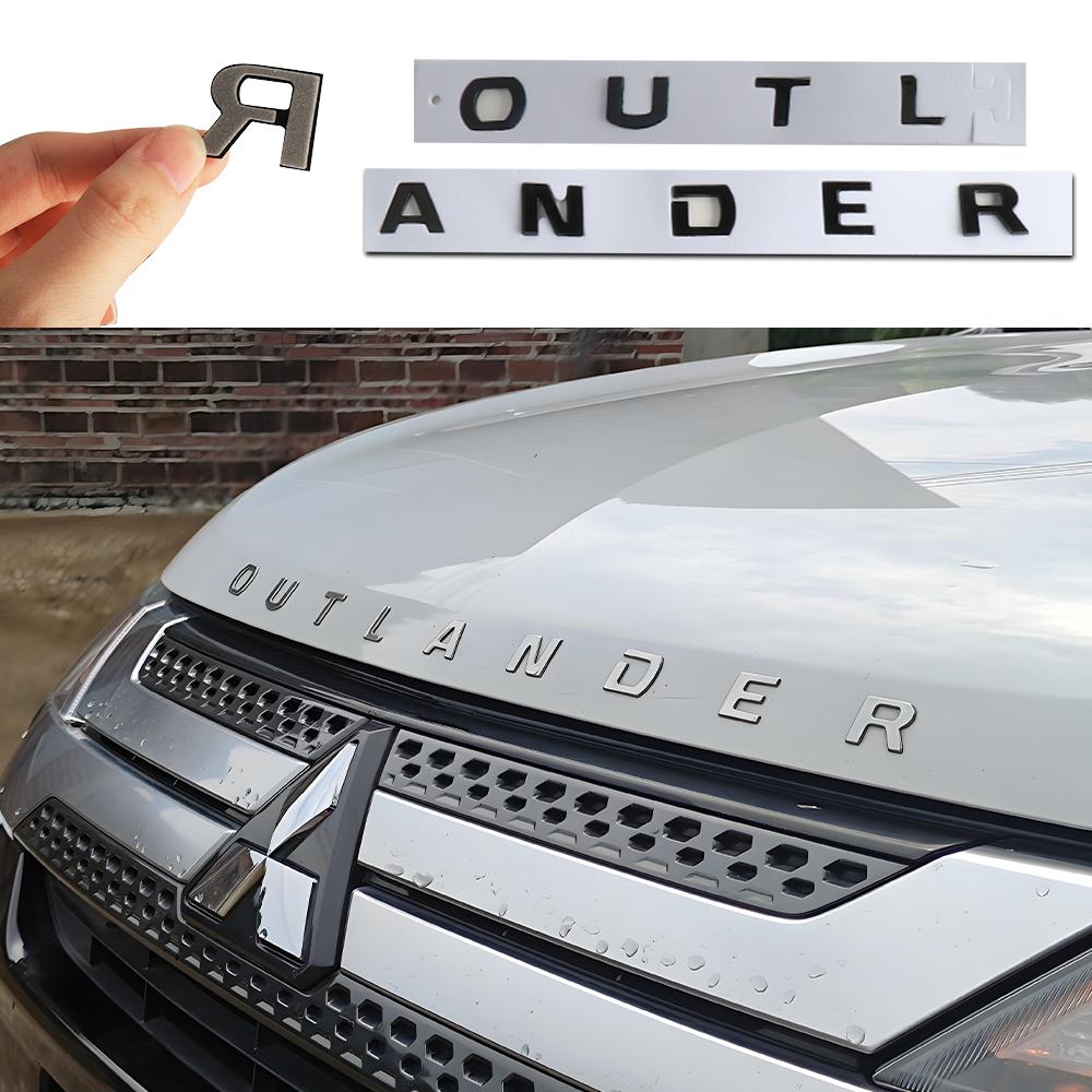 ABS Car Front Hood Outlander Letter Badge Replacement Sticker For Mitsubishi Ralliart Lancer Evolution Grandis Triton Pajero EX