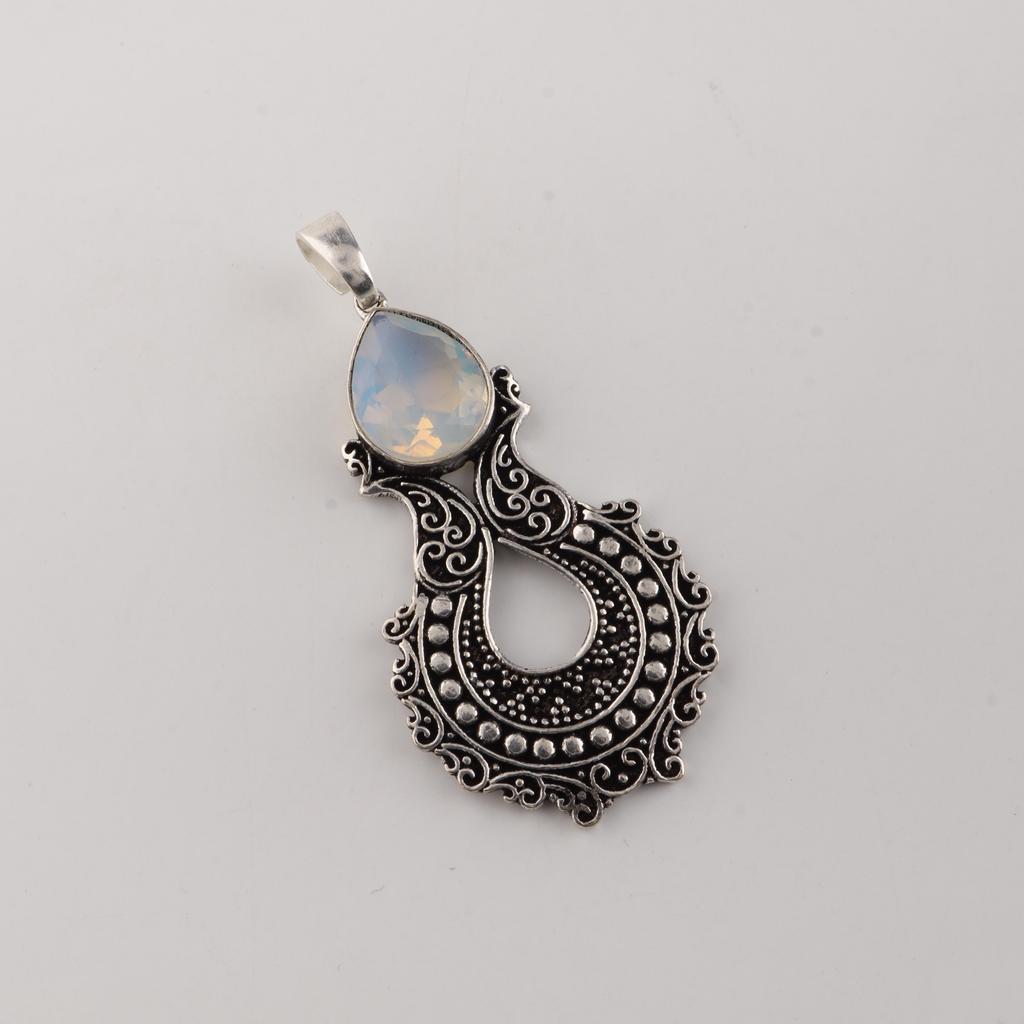 Milky Opal Gemstone 925 Sterling Silver Jewelry Women Wedding Pendant 1.8" For Her CP-45-21