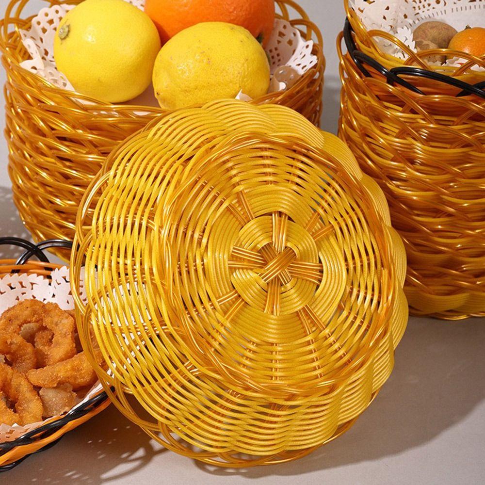 Woven Food Plate Round Fruit Basket New Imitation Rattan Basket  Breakfast Cake Snack