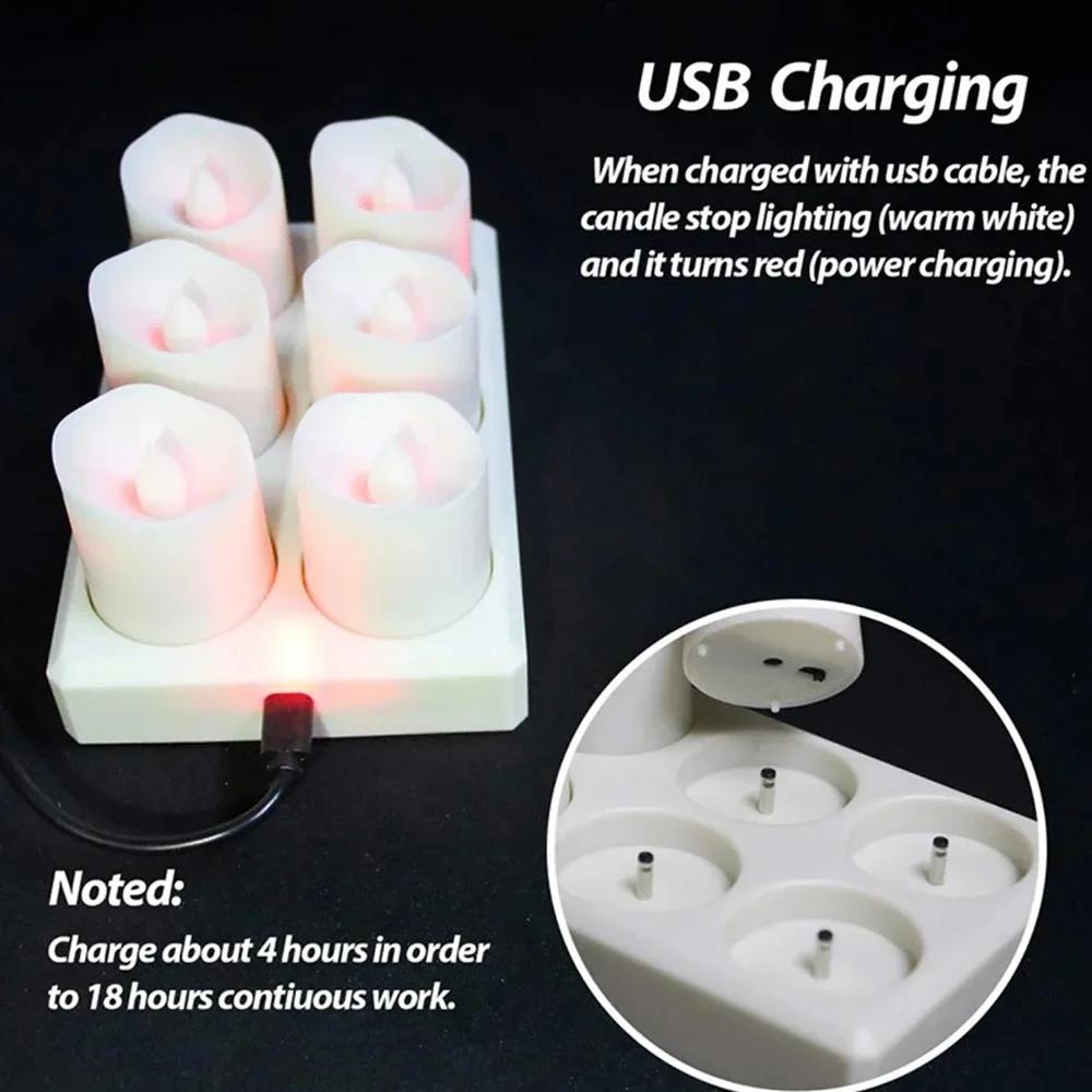 6 Pack USB Rechargeable Flameless Candles Flameless LED Votive Tea Light with Remote for Halloween Christmas Wedding Party Decor