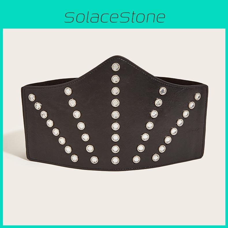 Diamond Decoration Round Retro Womens Leather Belt With Wide Waistband