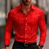 Men's Casual Long-Sleeve Slim Fit Black Geometric Pattern Breathable Versatile Formal Shirt Fashion Outdoor Men's Top