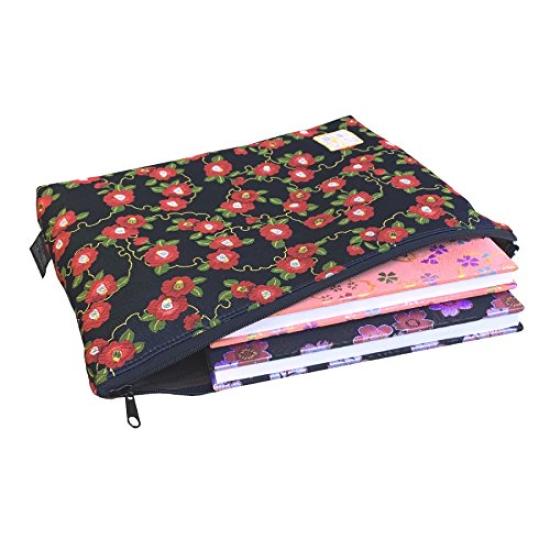 Senshishuin Nishijin Brocade Stamp Book Case Navy Blue Camellia Pouch/Shrine (Lined) Snow-Wrapped (Size L)