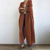 Nero Rosso Moda Donna Manica Lunga Aperto Davanti Cotone Lino Cappotto Blusa Vintage Cardigan Lungo Autunno Tinta Unita Camicia Larga Tunica