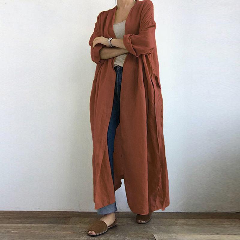 

Women s spring and autumn Solid simple Jacket Long Sleeve Long Plus Size V Neck Trench Coat XS помаранчевий