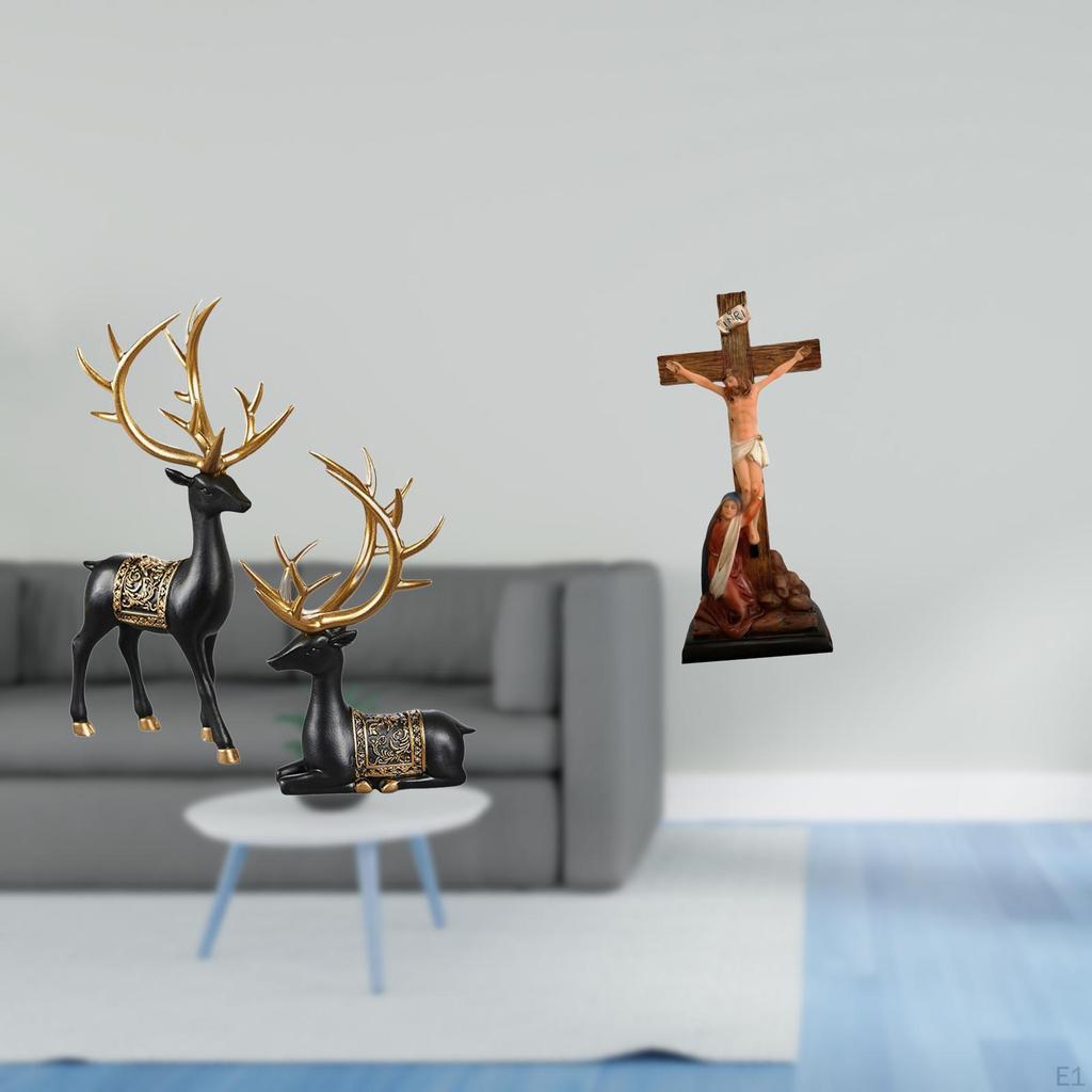 Reindeer Elk Resin Statue And Jesus Ornament Crafts Collection Holy Religious Catholic Sculpture