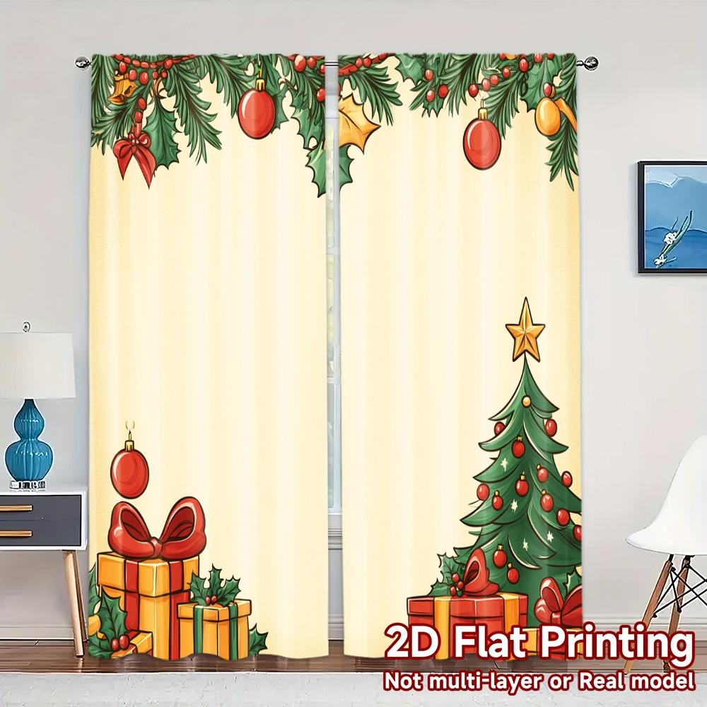 

2pcs,Curtains Christmas Tree Gifts Holly Wreath (3) Modern Modern Curtains Yarn Curtains Decorations Inside Suitable for 52.50×116.00 CM 2pcs