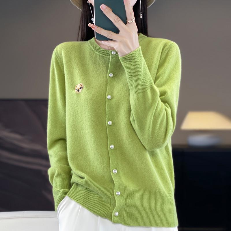 Knitted Cardigan Women's Embroidered Round Neck Sweater Small Shirt Jacket Autumn Loose Small Fragrance Tops