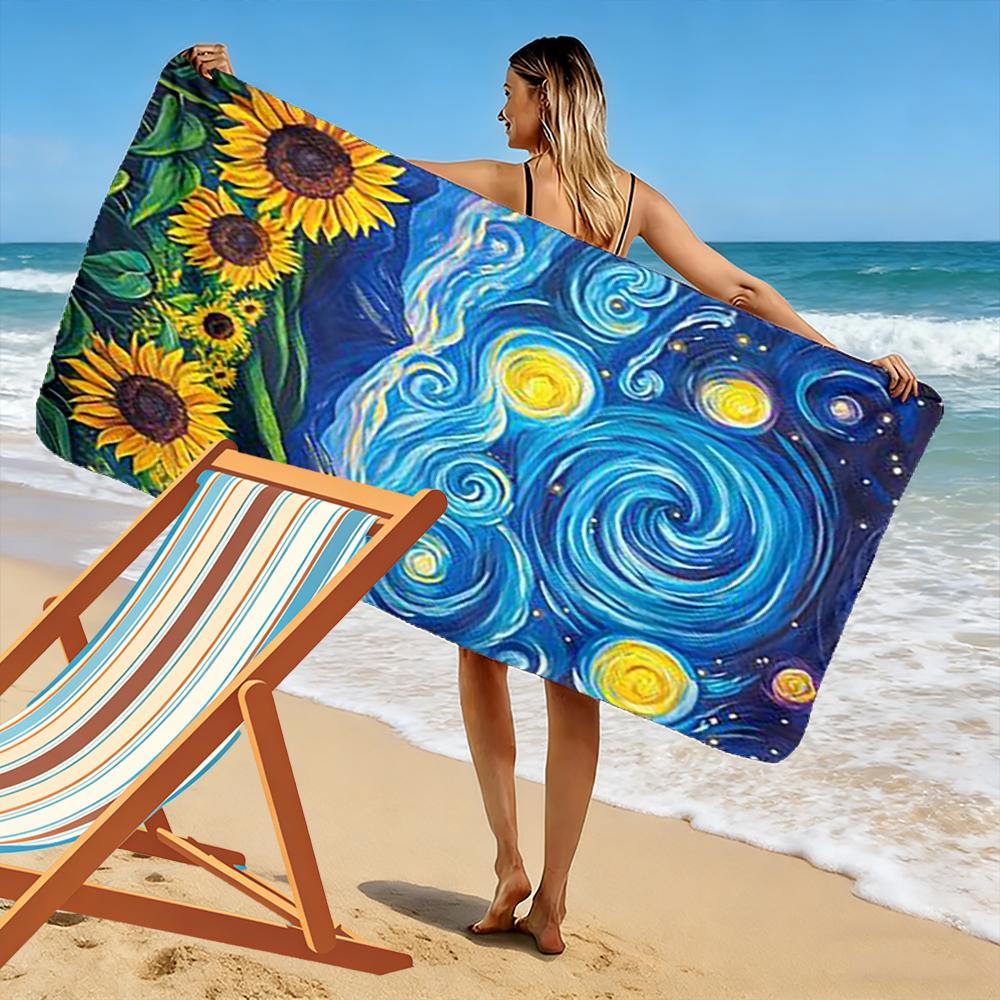 Starry Night Style Sunflowers Design Beach towel quick-drying for travel outdoor sports jogging beach and swimming