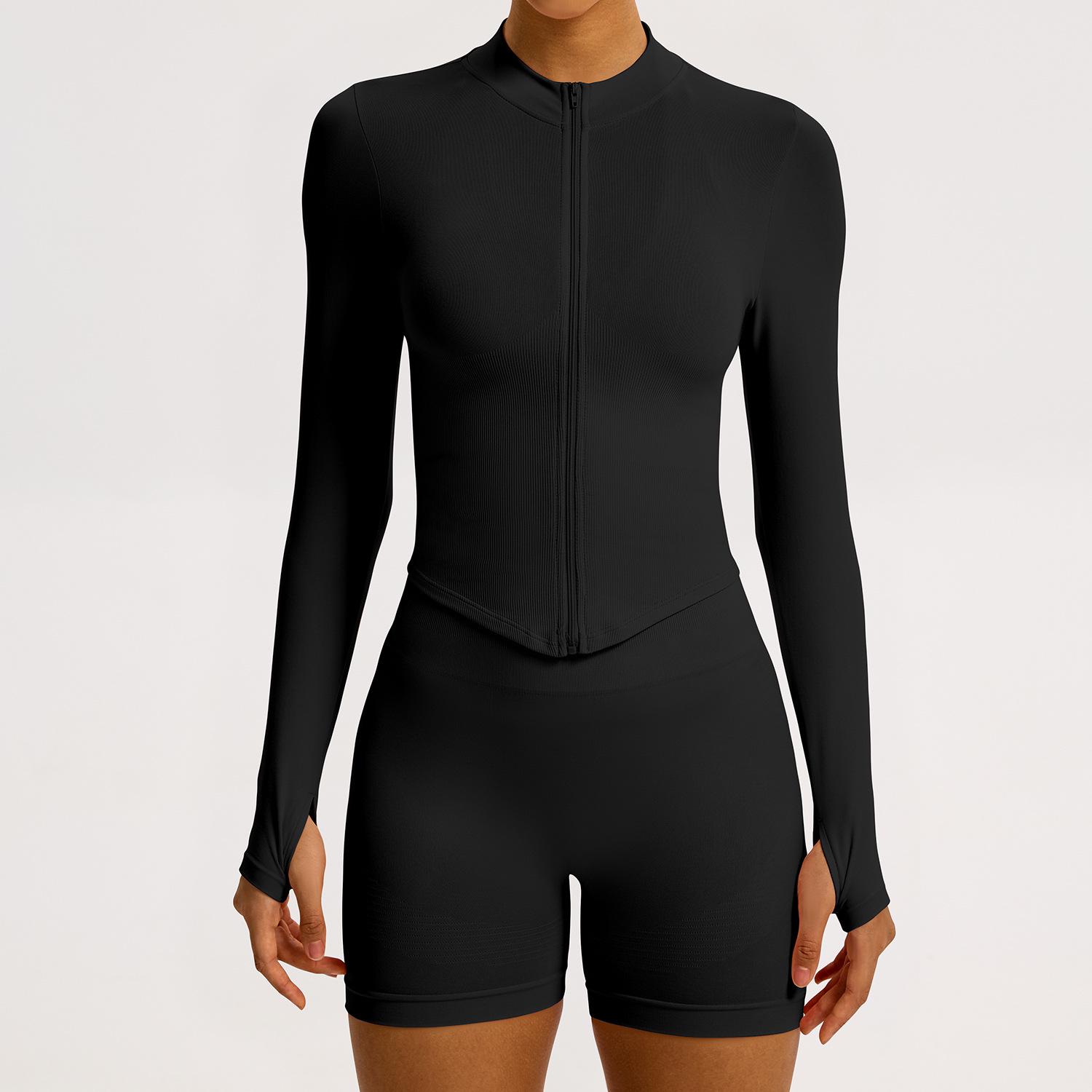 Женская быстросохнущая куртка для йоги на молнии с воротником-стойкой - Облегающий топ для бега на открытом воздухе Medium 2290₽