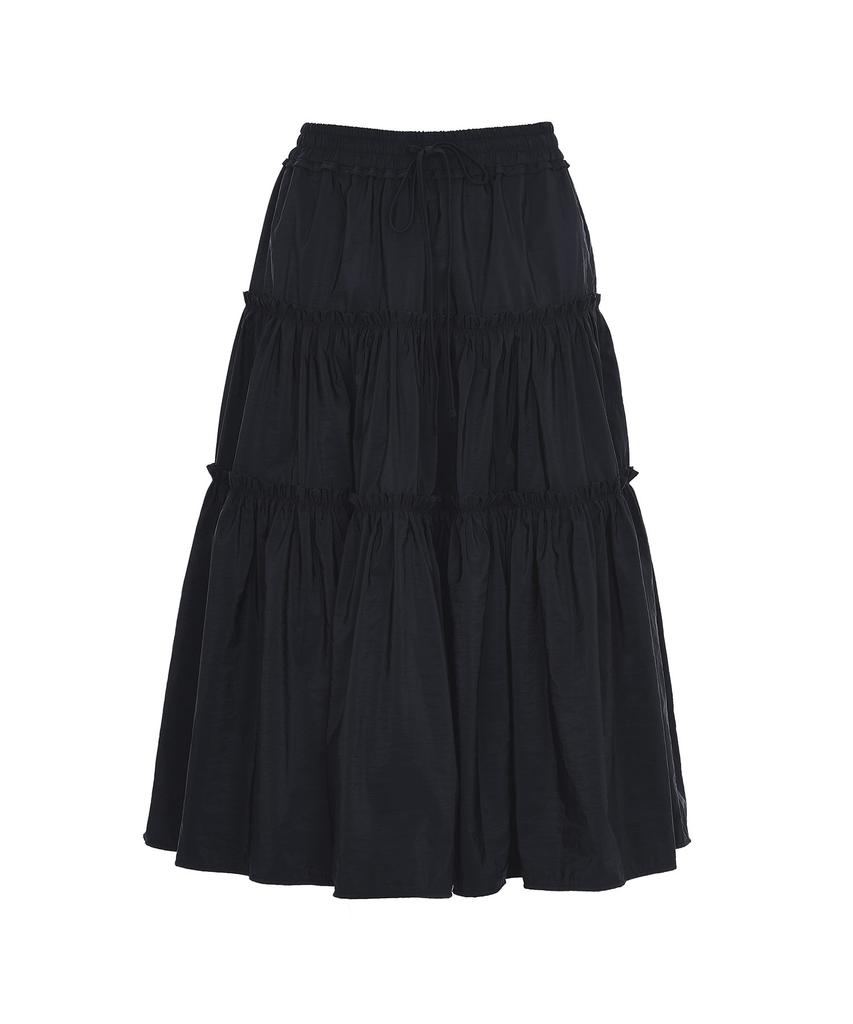 BMUETTE Shirred 3-Tier Layered Skirt Black