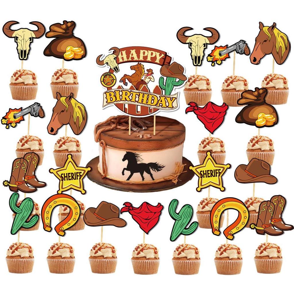 Western Cowboy-Themed Banner, Balloons, and Cake Topper Set – Wild West Birthday Party Decorations
