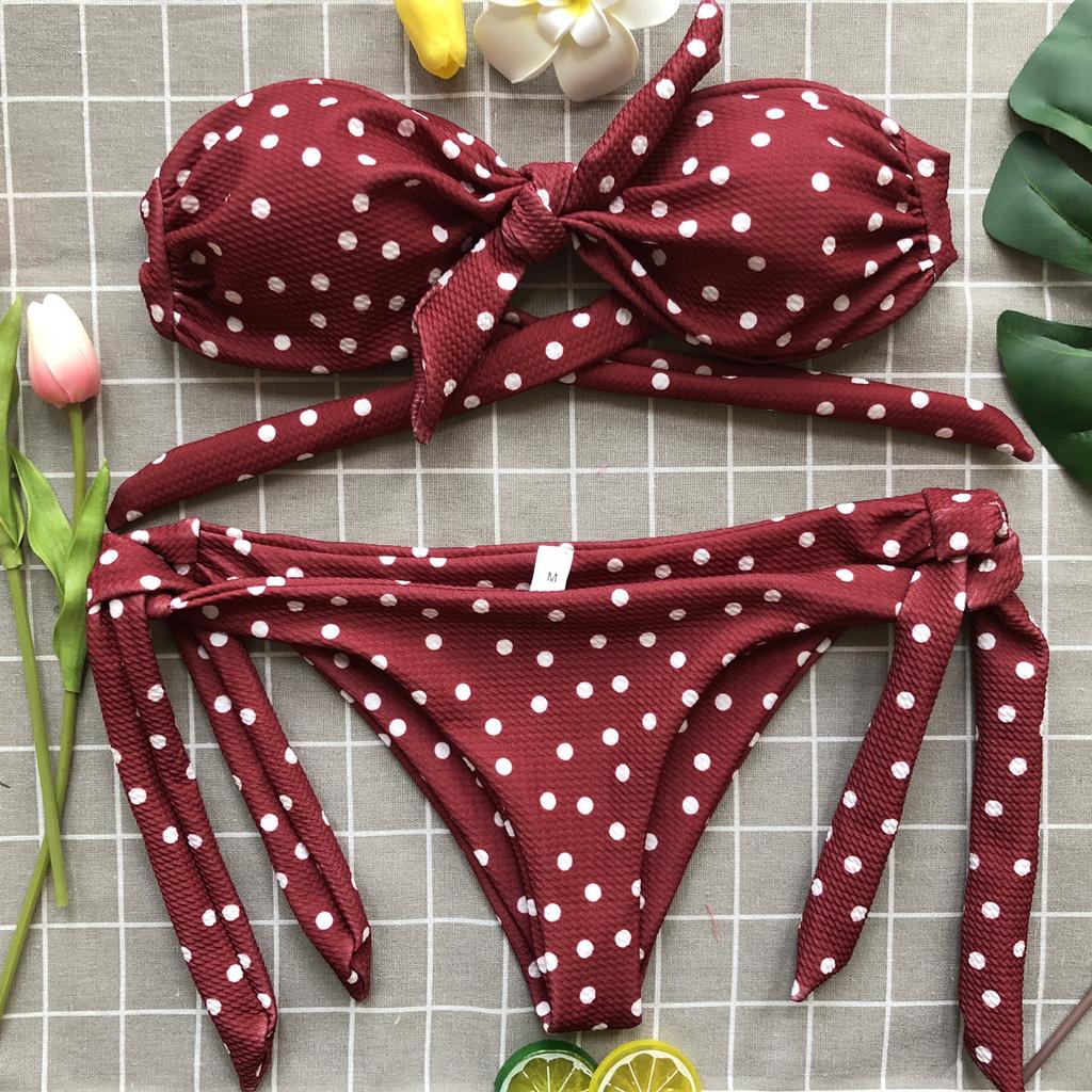 Sexy Polka Dot Bandeau Bikini Set Swimsuit Women Swimwear Bandage Two Piece Bathing Suit