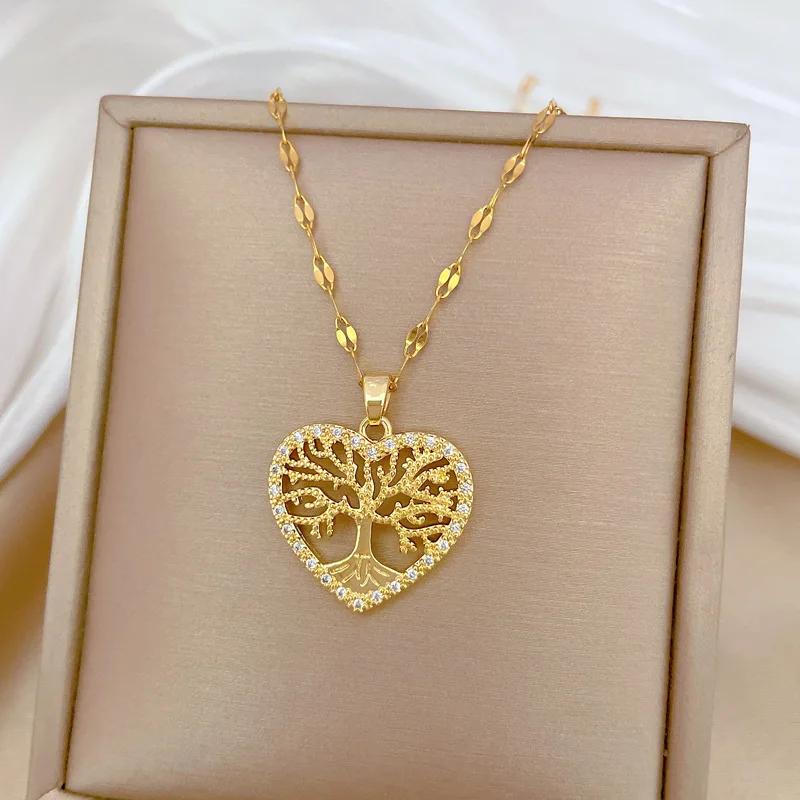 Fashion Romantic Love Life Tree Pendant Necklaces for Women Girls Stainless Steel Chain Jewelry Accessories Gifts for Lover