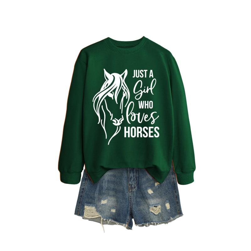 Womens Oversized Long Sleeve Hoodie Top With Horse Lover Graphic Print Cotton Blend Casual Sweatshirt Winter