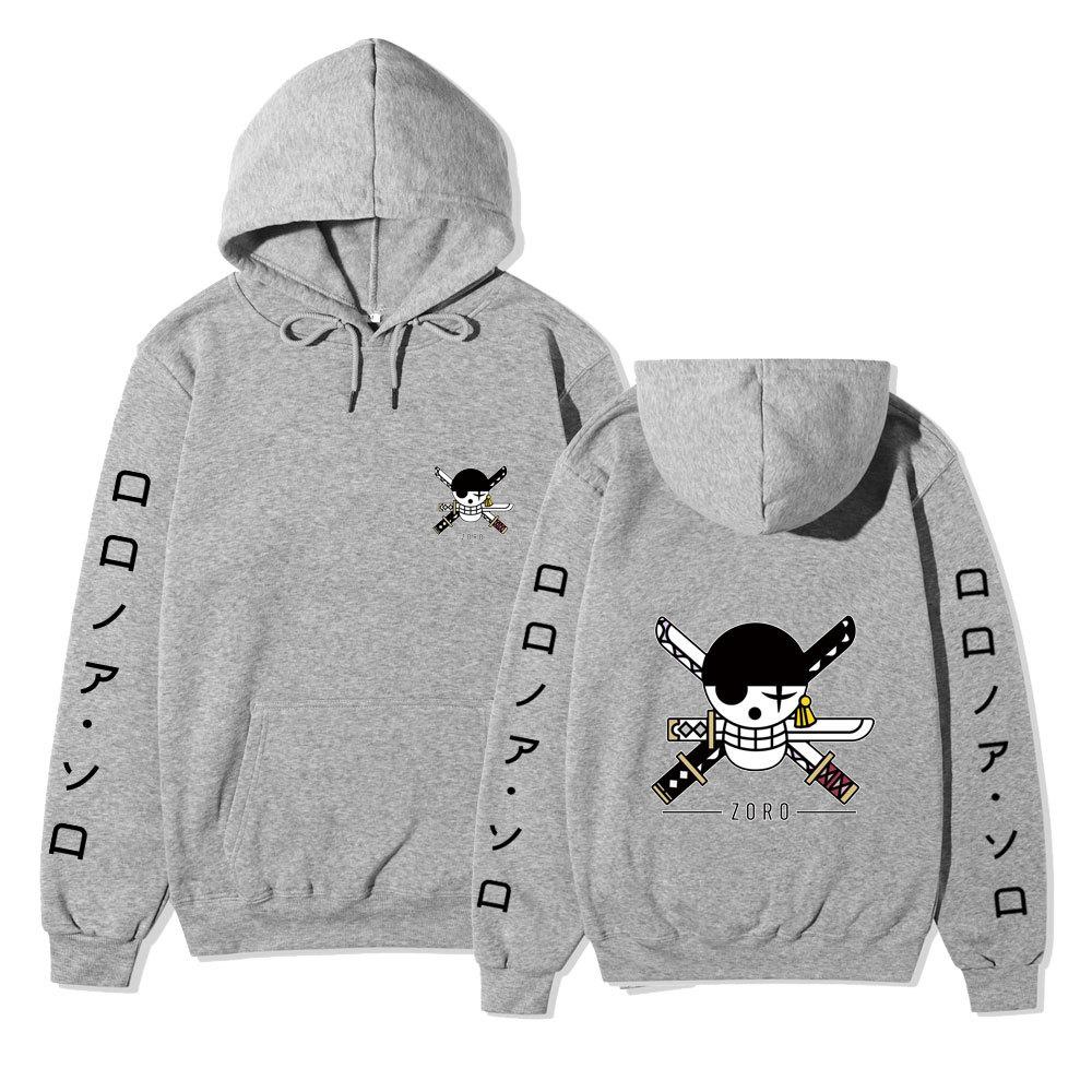 Anime Roronoa Zoro Hoodie, One Piece Pirate Skull Logo Graphic Print Pullover Sweatshirt Long Sleeve Streetwear for Men Women