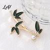 Green Leaf Bamboo Jewelry Alloy Rhinestone Brooch Enamel Lapel Collar Pin Men Chinese Style Decorative Accessory Women Accessories for Suit