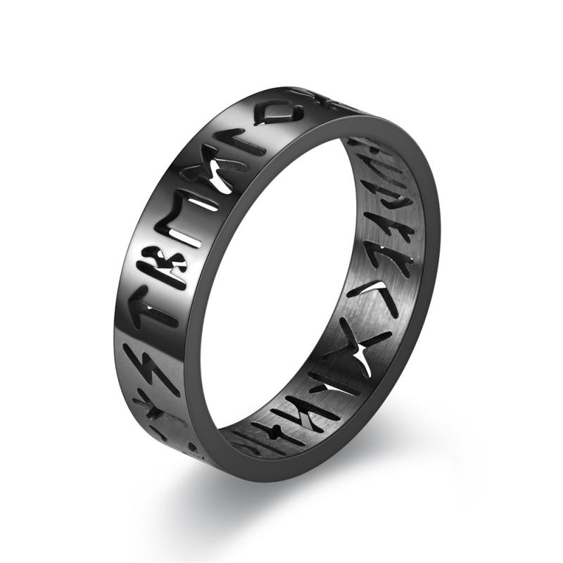 6MM Stainless Steel Hollow Out Ring for Men Women Fashion Hollow Rune Design Finger Anillo Antiestres Anxiety Rings