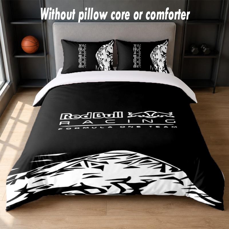Red Bull Racing Design Bett Bettwäsche Set 1 Bettbezug + 2 Kissenbezüge Weich Atmungsaktiv Haushalt Bettwäsche
