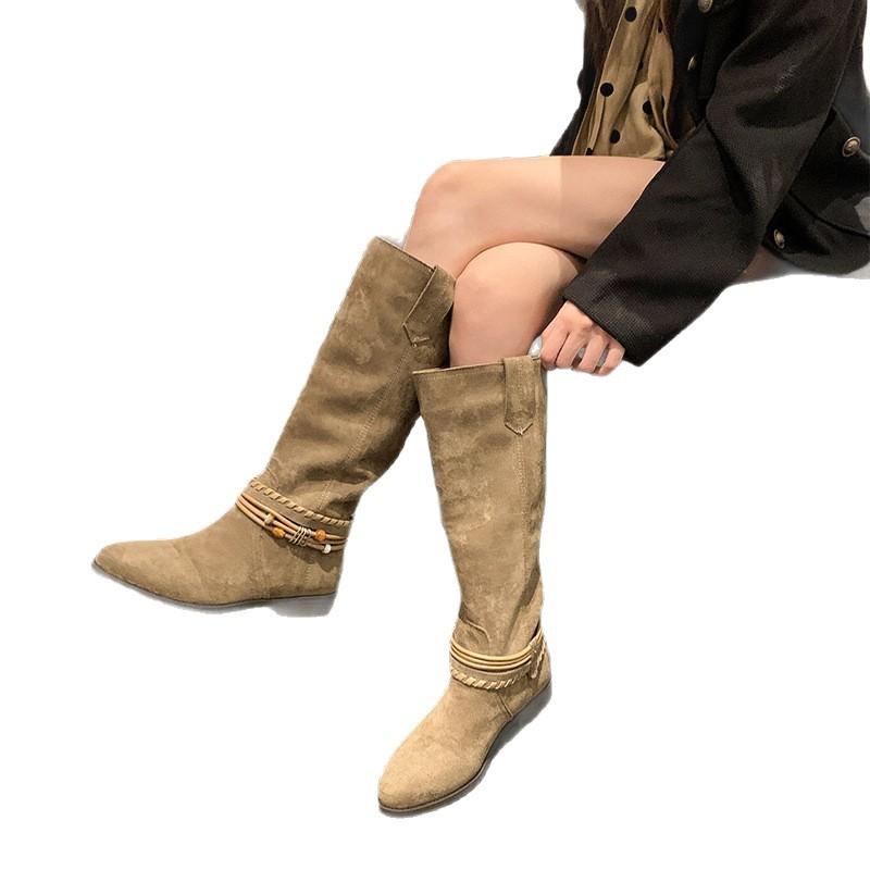 Cowhide version~ 2025 new wandering pastoral retro western cowboy boots temperament premium boots stacking boots