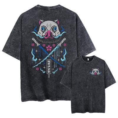 Camiseta Masculina Acid Streetwear Oversized Anime Gráfico Verão Lavada Preta Camiseta Algodão Harajuku Tops