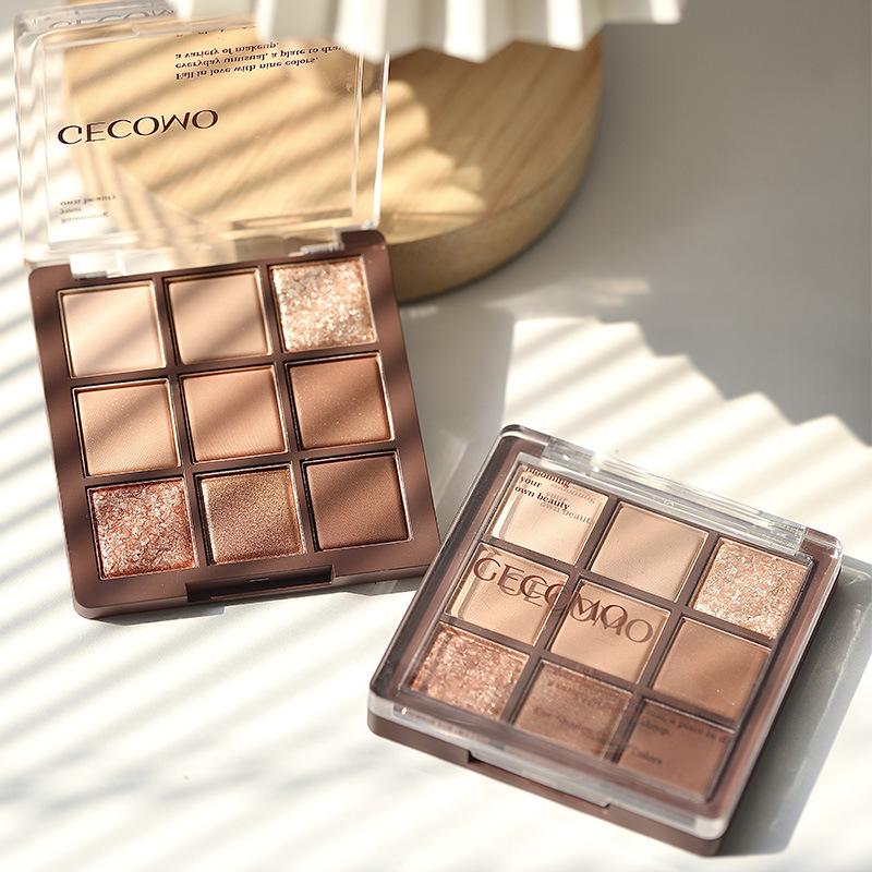 Gemeng Nine-Color Earth Tones Eyeshadow Palette: Matte, Shimmer, Highlight for Beginners