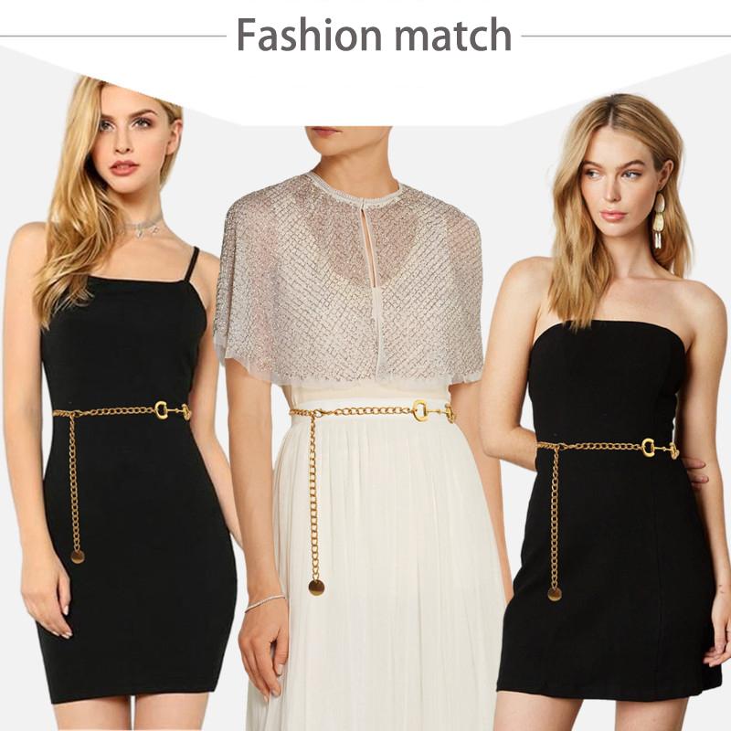 Horsebit Metal Chain Belt Lock Pendant Waist Golden Chain for Body Dress Mini Fashion Woman Decorative Dress Accessories