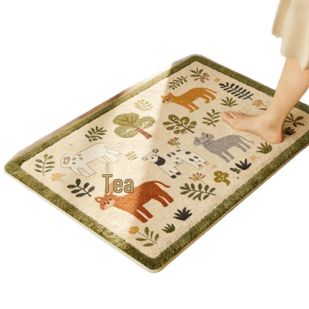 Water-Absorbent Cartoon Animal Bathroom Mat - Faux Cashmere, Forest Style, Dirt-Resistant Door and Kitchen Mat