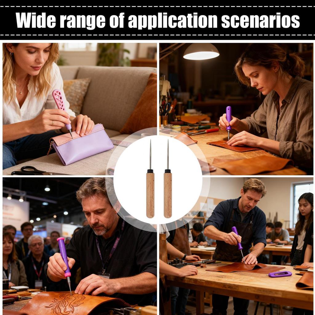 Leather Sewing Awl Wood Handle Gadget Leather Sewing Craft Tool Awl For Handmade Projects Beginners Hobbyists Women Adults Home
