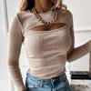 Autumn Fashion Women Sexy Hollow Out Slim Fit Long Sleeve Casual Round Neck Shirt Solid Black Tops T Shirt 5 Colors