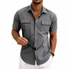 Camisa Casual Masculina de Manga Curta com Bolso e Colarinho