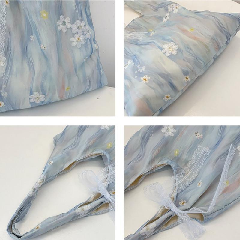 Casual Embroidery Floral Women Shoulder Bags Versatile Large Capacity Ladies Handbag Tote Lightweight Portable Girl Underarm Bag