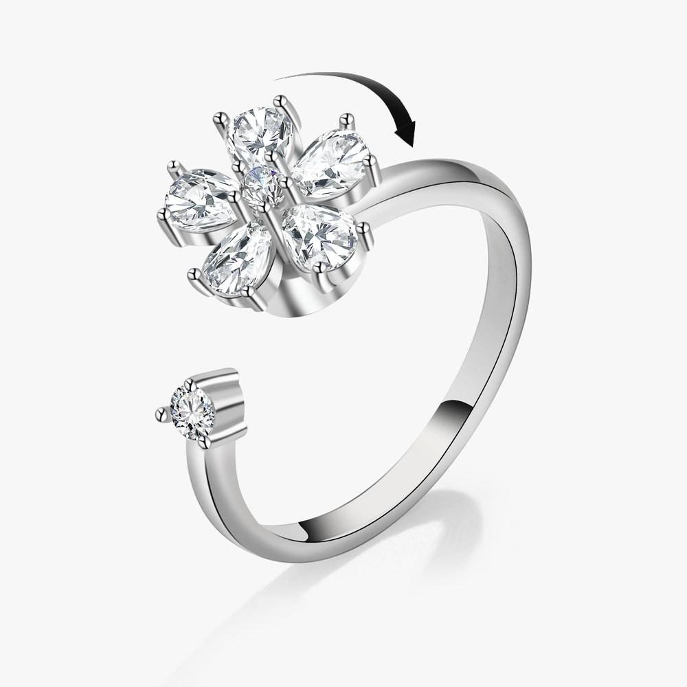 

Luxury Dainty Flower Plant Rotating Ring for Women Adjustable Open Copper Inlaid Rhinestones Anxiety Relief Spinning Zircon resizable