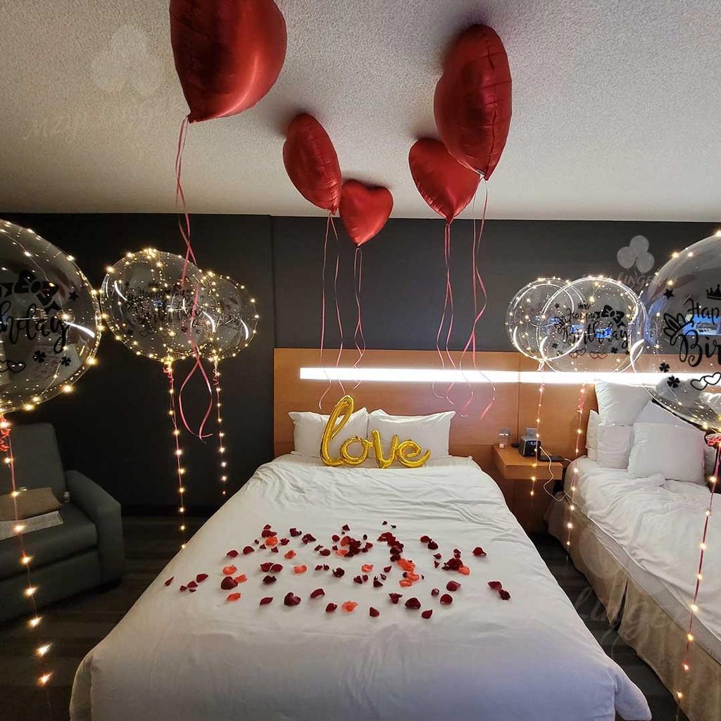 LED transparent bobo balloon light string (no battery) with happy birthday sticker, birthday party decoration, photo props