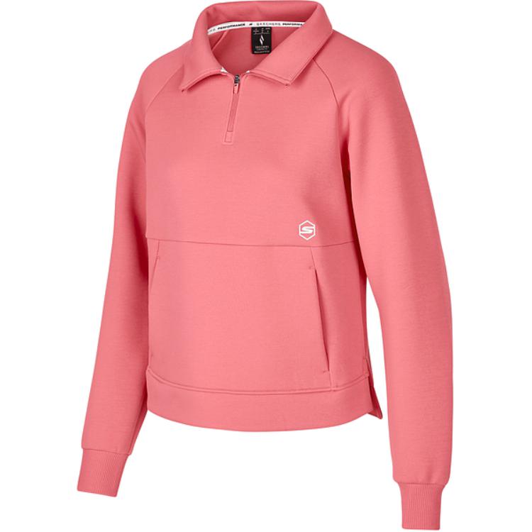 Skechers Comfortable Sports Series Goknit Half-Zip Short Knit Pullover Sweatshirt Women sweatshirt Desert-Rose P424W014-04RQ S